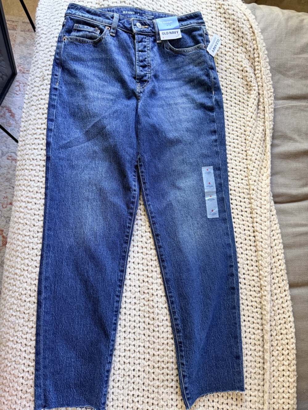 Old Navy OG Straight High-Rise Jeans in Dark Blue Denim